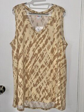 NWT LuLaRoe Kristina 2XL Sleeveless V-Neck Top Tan/Cream Tie-Dye